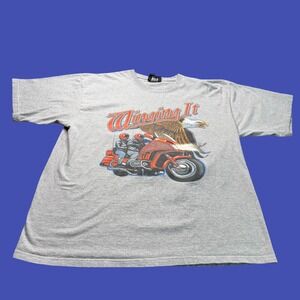 American Biker T Shirt XL Gray Winging It Eagle Motorcycle Graphic Biker